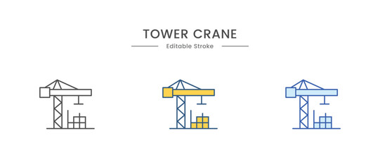 Construction crane icon, simple style. Tower crane in construction site. Vector illustration