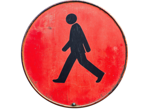 Isolated Red Circle with Black Walking Person Sign