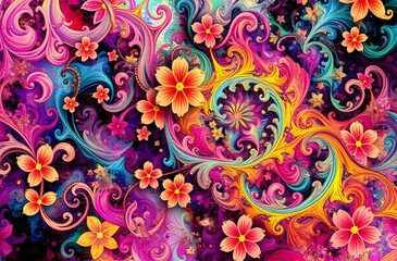 Vibrant Fractal Floralia - Abstract Wallpaper with Swirling Patterns
