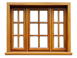 Isolated Wooden Window Frame with Three Panels