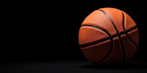 A Close-Up View of an Orange Basketball Against a Dark Background, Showing the Texture and Details of the Ball
