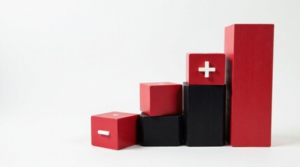 Red and Black Blocks Forming an Ascending Graph with Plus and Minus Symbols