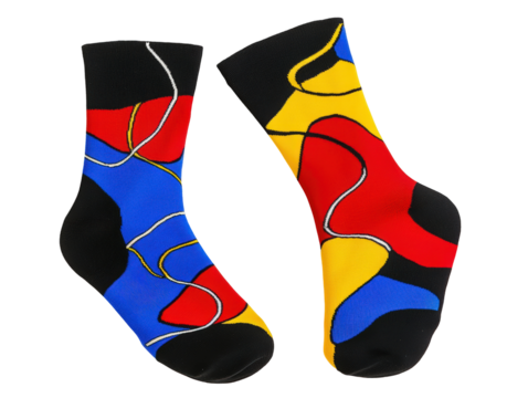 Isolated Pair of Colorful Abstract Socks