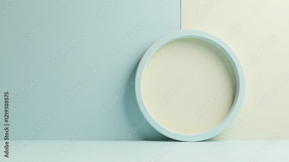 Poster pastel-colored circular frame against a two-tone backdrop, perfect for minimalist design and product