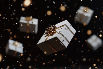 Gift boxes, card or banner for sale on Black Friday or Christmas, concept of shopping, ads, discount. gift box,label,greeting card