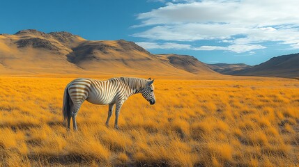Naklejka premium A natural setting featuring a Quagga grazing on open grasslands