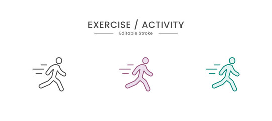 Running Icon. Fitness exercise workout line icons set. Vector illustrations. 