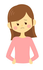 シンプルで可愛い困っている女性の上半身のイラスト