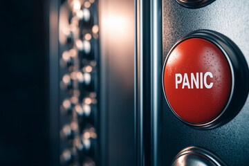 Red panic button in elevator panel