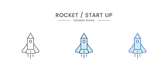Set of rocket vector icons. Launch spaceship or spacecraft. Rocket fast flying for space. New business start up. 