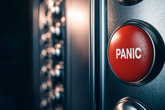 Red panic button in elevator panel