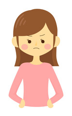 シンプルで可愛い怒っている女性の上半身のイラスト