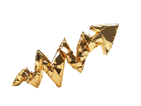 Isolated Golden Abstract Arrow Up