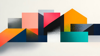 Obraz premium Abstract geometric shapes cityscape design; modern architecture illustration; background texture; website banner