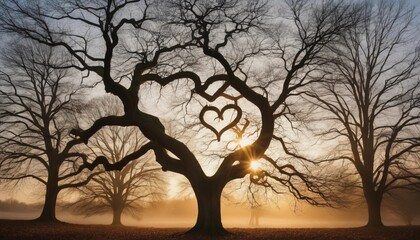 Majestic trees embrace sunlight in a heartwarming landscape at dawn's gentle touch. Generative AI