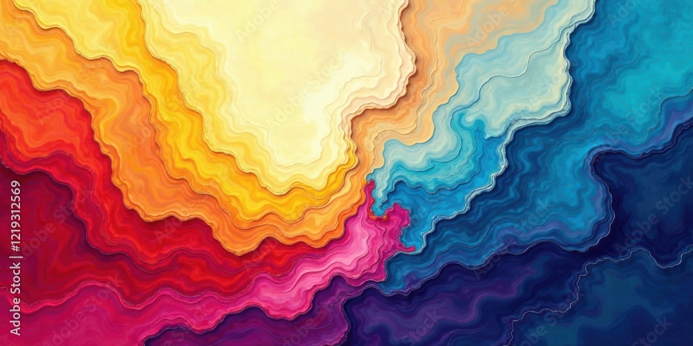 Aufkleber Abstract Colorful Wavy Pattern Design with Vibrant Hues and Textured Layers for Artistic Backgrounds