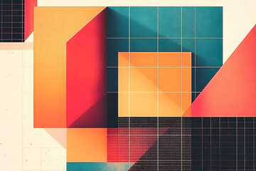 Fototapeta premium Abstract geometric shapes, vibrant colors, grid background, design concept, website banner