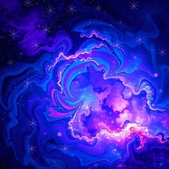 Vibrant Galaxy Night Sky with Swirling Purple and Blue Clouds