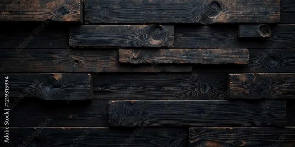 Aufkleber Dark Stained Wood Planks Arranged in an Overlapping Pattern, Creating a Rustic and Textured Background Ideal for Design Projects and Visual Presentations