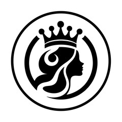 graceful queen with crown simple vector logo