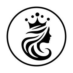 graceful queen with crown simple vector logo