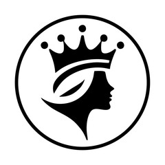 graceful queen with crown simple vector logo