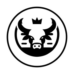 mighty bull head with crown on head simple vector logo