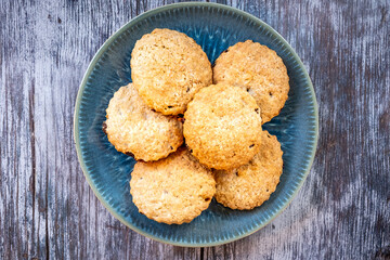 A plate of home baked biscuits, top view