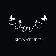 IN Handwritten initial letter, IN simple signature vector logo with butterfly shape variation, beauty, photography letter logo design. I N