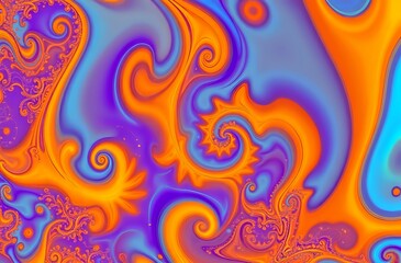 Mandelbrot Set Inspired Abstract Wallpaper - Vibrant Swirls of Blue, Purple, Orange, and Yellow