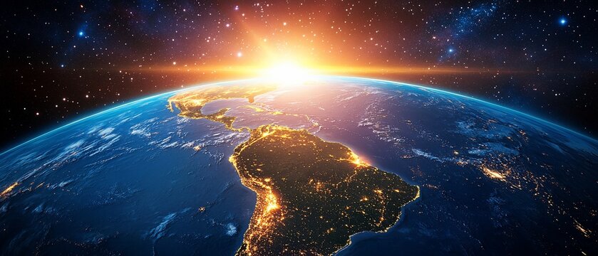 Earth Sunrise from Space over Americas