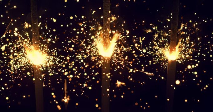 Bengal fire fireworks on a black background burning in slow motion. Shot on super slow motion camera 1000 fps.
