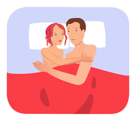 Young couple in bed hugging each other