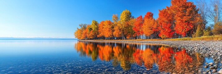 Obraz premium Autumn Trees Reflecting In Calm Lake Water