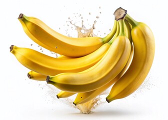 Ripe Bananas Falling, Isolated on White Background - Stock Photo