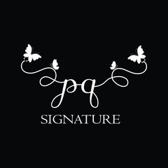 PQ Handwritten initial letter, PQ simple signature vector logo with butterfly shape variation, beauty, photography letter logo design. P Q