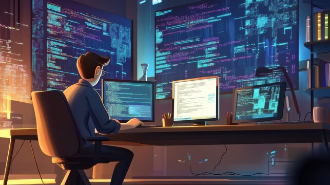 Programming languages learning. Software coding courses, website development class, script writing. IT programmers cartoon characters. Vector isolated concept metaphor illustration.