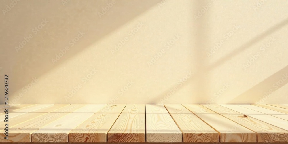 Aufkleber light-filled room with empty wooden surface perfect for product display and showcasing various items