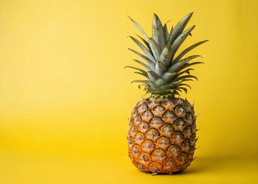 Ripe Pineapple on Yellow Background - Perfect for Tropical Summer Designs & Text Overlay