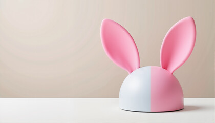 Fototapeta premium Bunny ears hat on minimalist pastel background, April Fool's Day theme