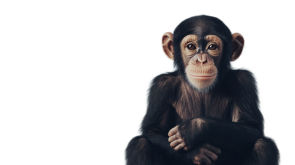 Charming Young Chimpanzee with Expressive Eyes and Soft Fur Sitting Calmly Against a Black Background, Ideal for Wildlife and Nature Themed Projects