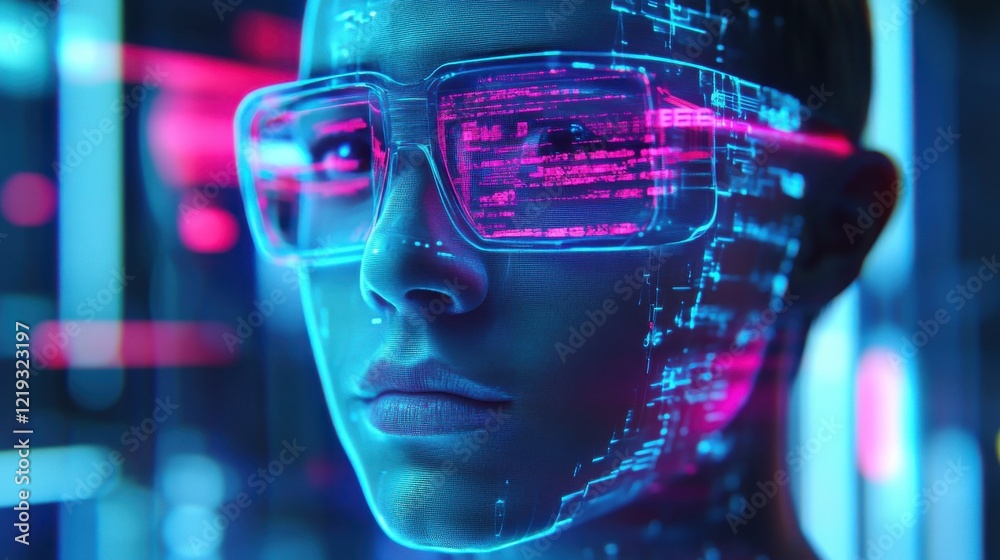 Poster programmer coding assistant high tech hologram advance technology innovation software