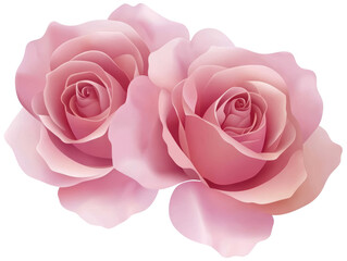 Isolated Two Pink Roses in Full Bloom