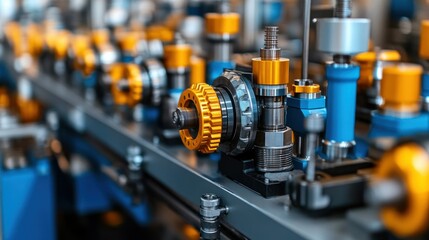 Naklejka premium Factory automated metal rolling machine close-up
