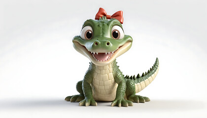Fototapeta premium Adorable Baby Alligator 3D Render with Bow