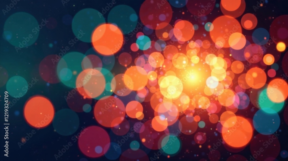 Leinwandbilder abstract colorful bokeh background featuring a dynamic burst of luminous circles and sparkling dust