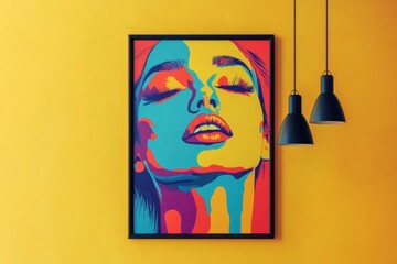 Colorful Pop Art Portrait of Woman on Bright Yellow Background