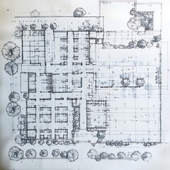 Modern architecture blueprint with landscape planning and detailed construction site mapping