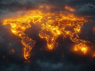 World Map Burning Inferno: Climate Crisis