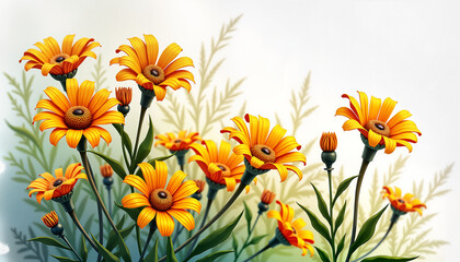 Bright yellow flowers blooming in a soft background